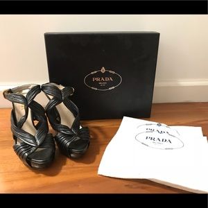Prada Antic Soft Nero Open Toe Sandals